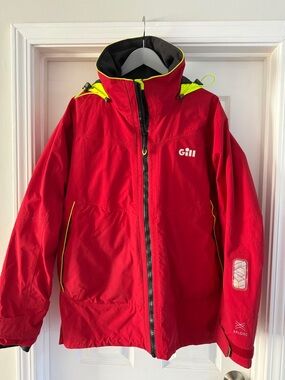 Men's Red Waterproof sailing Jacket with Neon Yellow Trim